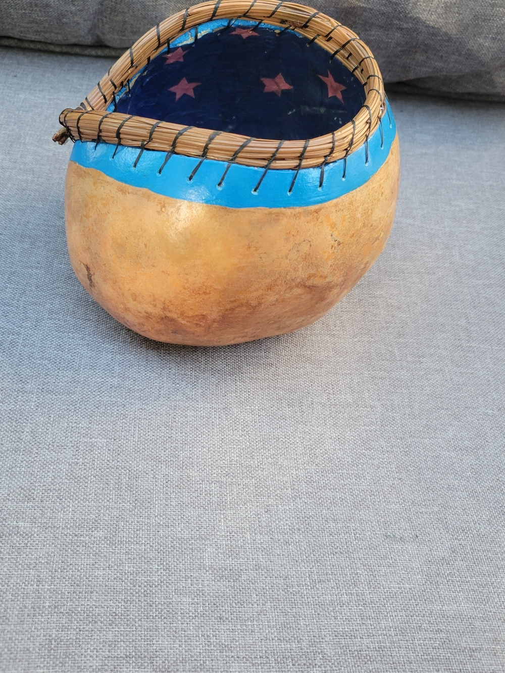 Handcrafted Blue Star Gourd Bowl with Natural Rim